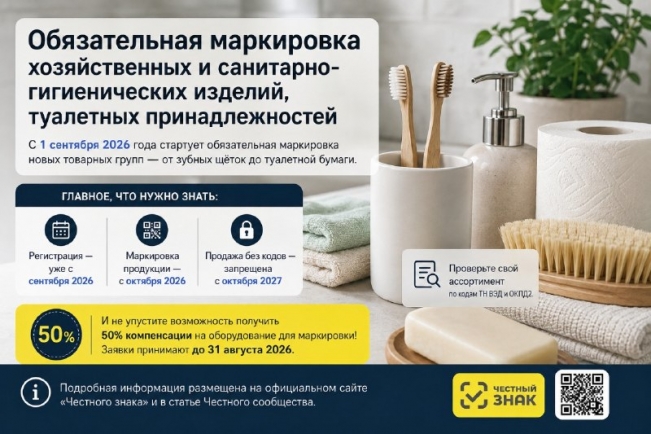 Обязательная маркировка хозяйственных и санитарно-гигиенических изделий, туалетных принадлежностей